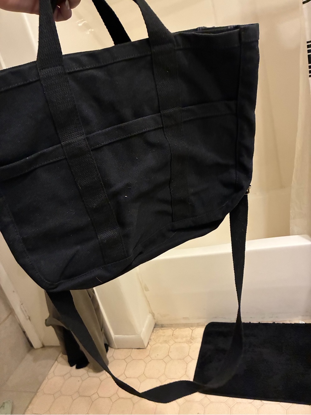 Black Canvas Tote Bag with Shoulder Strap